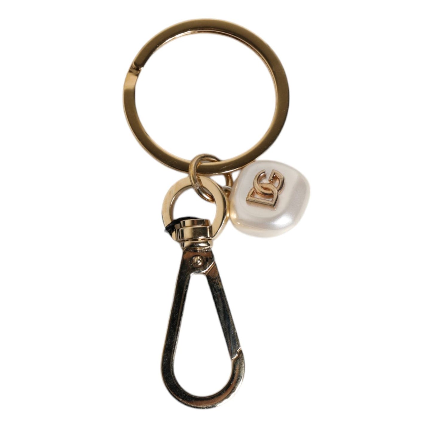 Dolce & Gabbana Chic Gold Brass Faux Pearl Letter Charm Keyring Keychain SMY10441