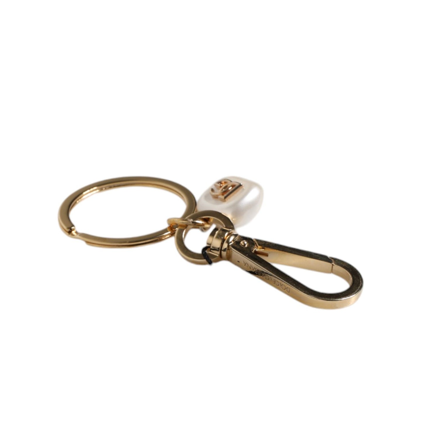 Dolce & Gabbana Chic Gold Brass Faux Pearl Letter Charm Keyring Keychain SMY10441