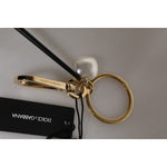Dolce & Gabbana Chic Gold Brass Faux Pearl Letter Charm Keyring Keychain SMY10441