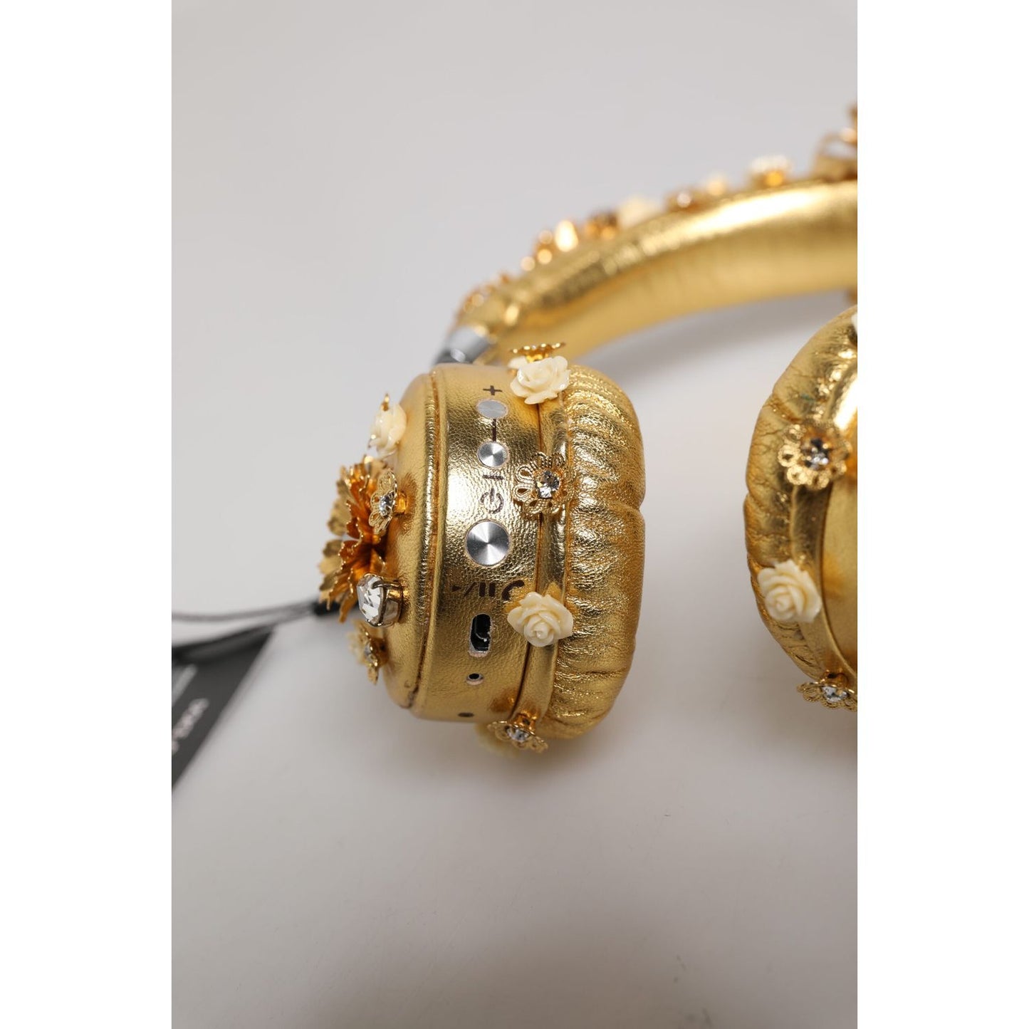 Dolce & Gabbana Gold Leather Floral Crystal Angel Headset Headphones SMY10456