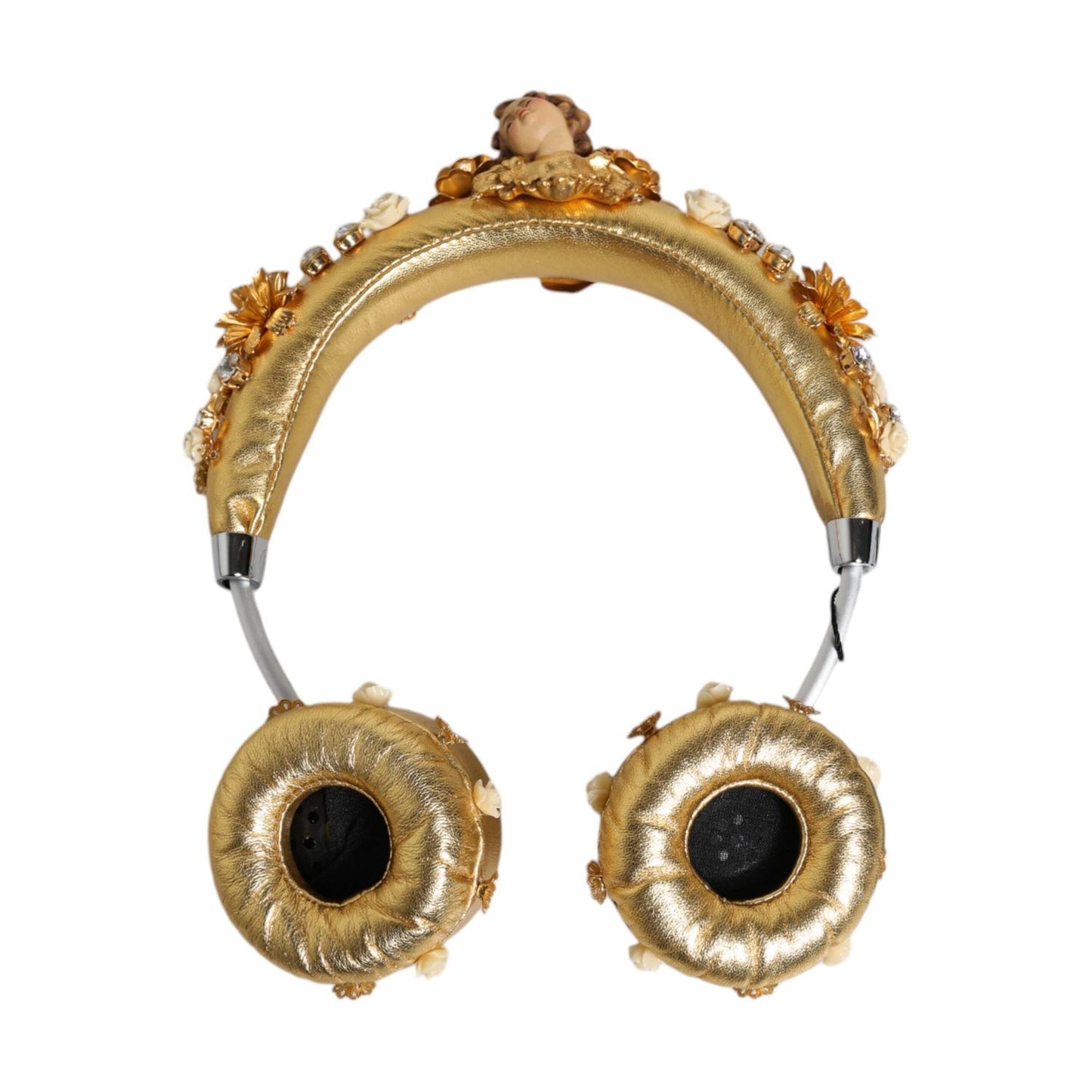 Dolce & Gabbana Gold Leather Floral Crystal Angel Headset Headphones SMY10456