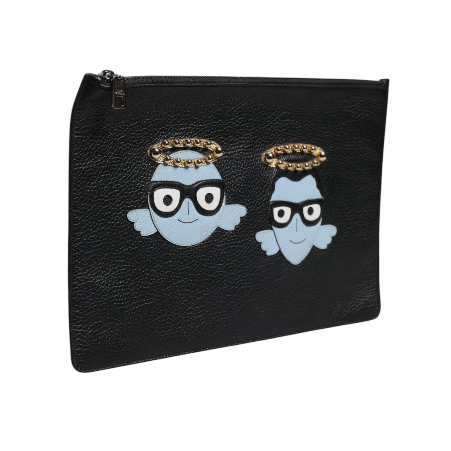 Dolce & Gabbana Black Leather #DGFAMILY Embellished Men Zip Pouch Bag BAG4279