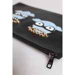 Dolce & Gabbana Black Leather #DGFAMILY Embellished Men Zip Pouch Bag BAG4279
