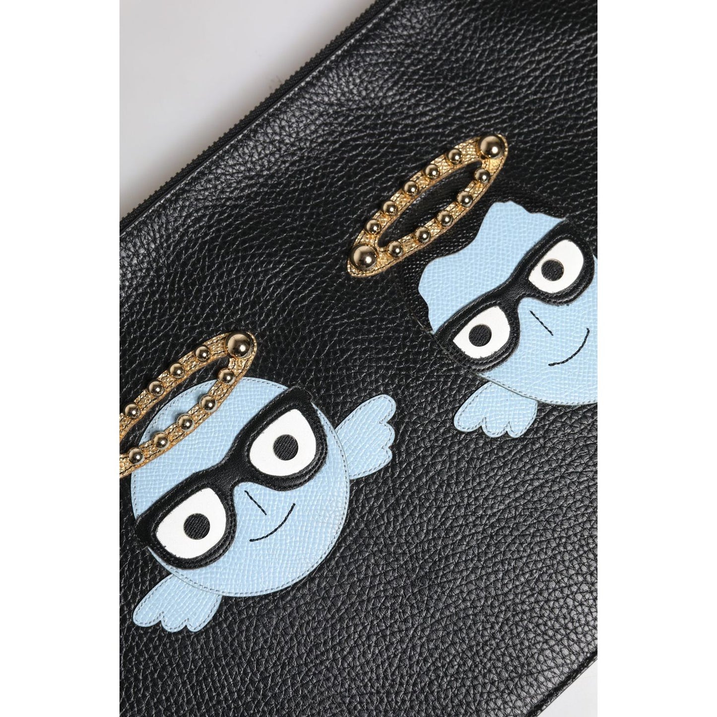 Dolce & Gabbana Black Leather #DGFAMILY Embellished Men Zip Pouch Bag BAG4279
