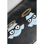 Dolce & Gabbana Black Leather #DGFAMILY Embellished Men Zip Pouch Bag BAG4279