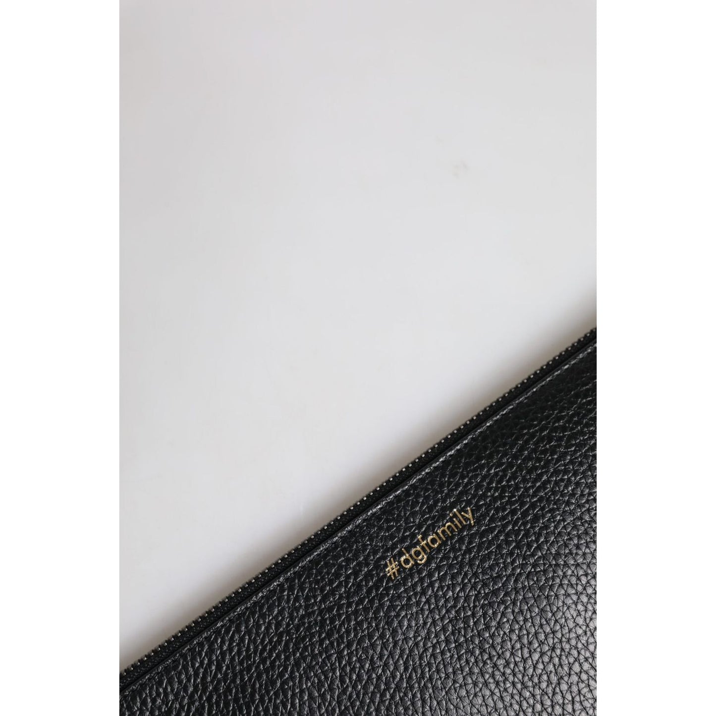 Dolce & Gabbana Black Leather #DGFAMILY Embellished Men Zip Pouch Bag BAG4279