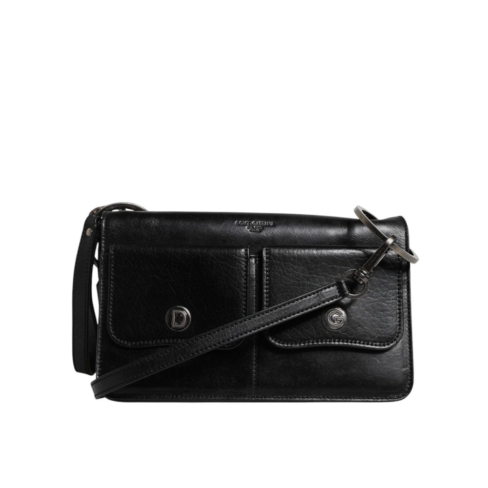 Dolce & Gabbana Black Leather Logo Purse Shoulder Crossbody Bag BAG4295