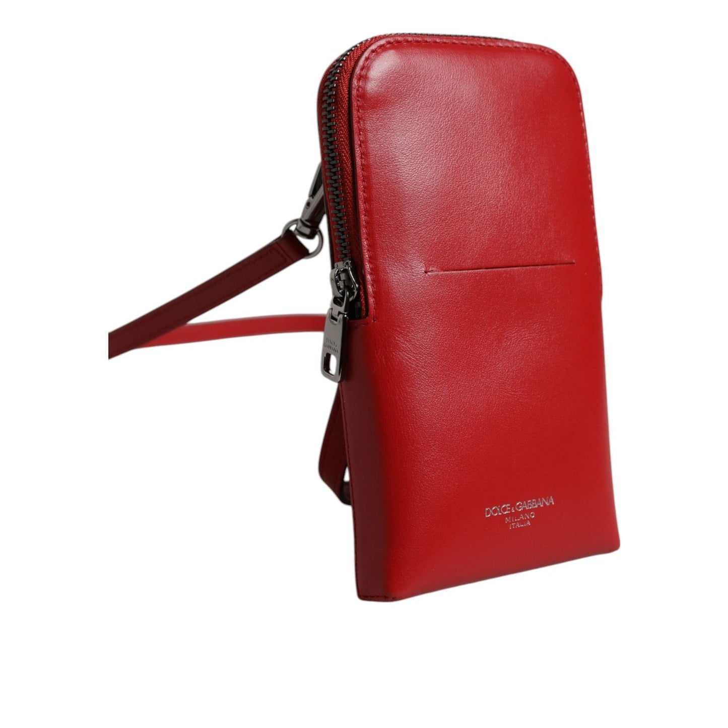 Dolce & Gabbana Red Leather Purse Phone Sling Crossbody Neck Strap Bag BAG4297