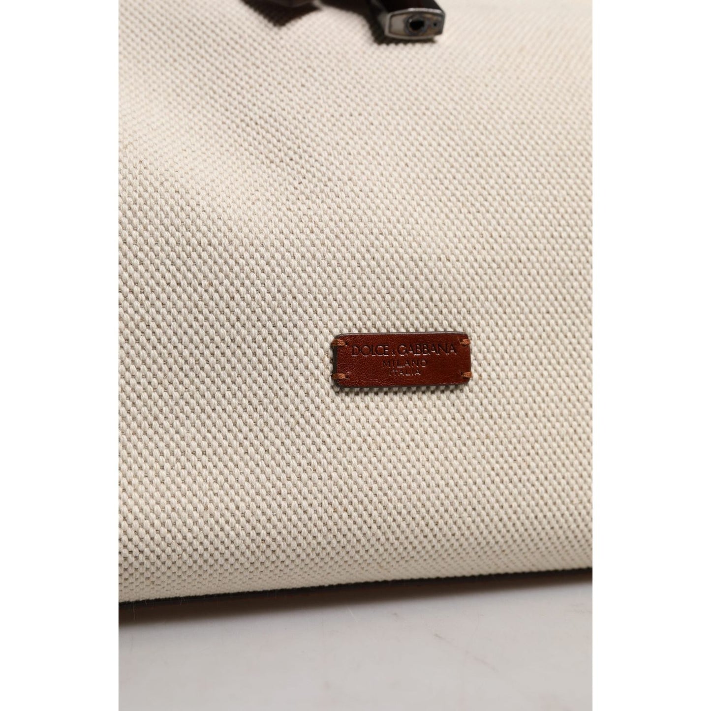 Dolce & Gabbana Beige Brown Cotton Leather Duffle Shoulder Bag