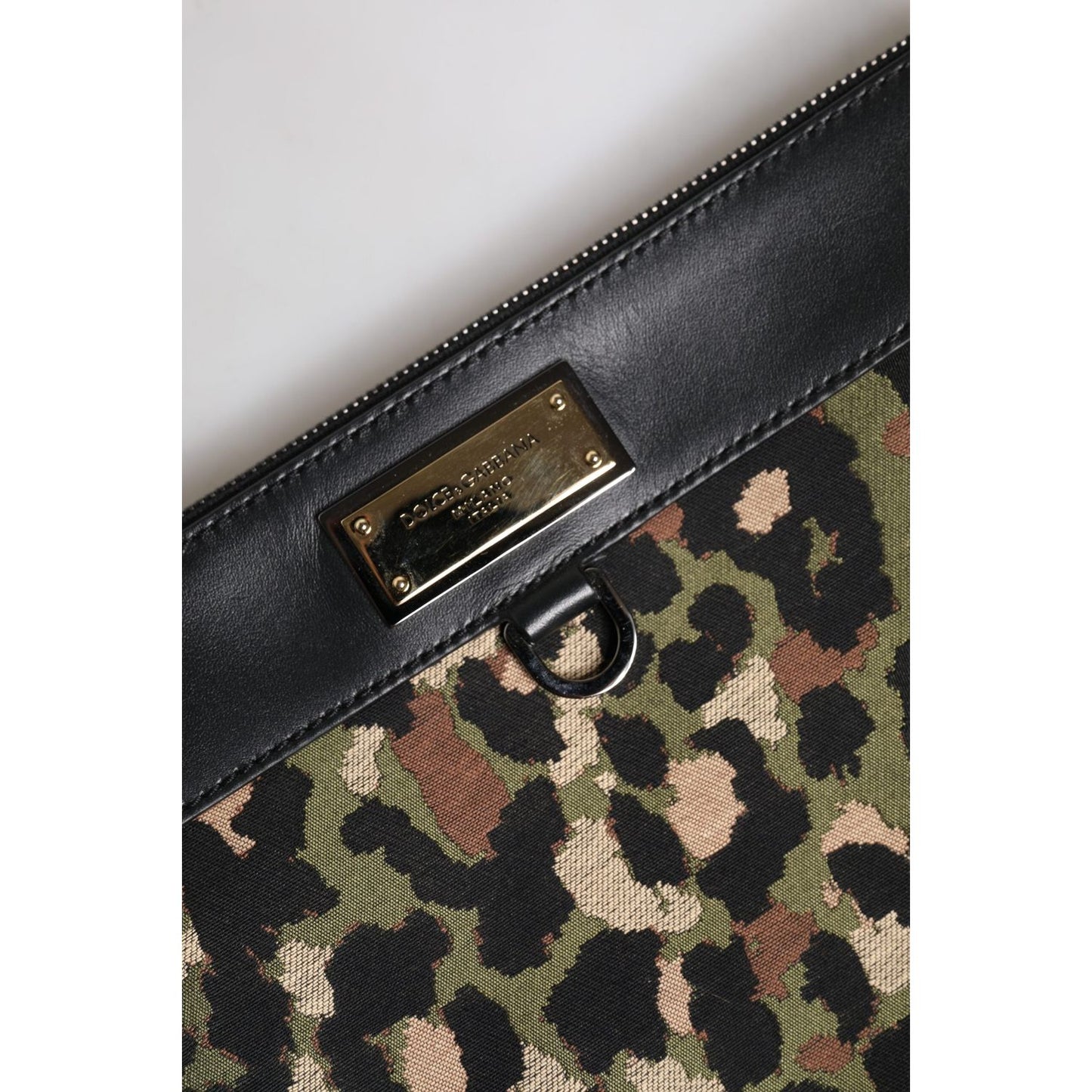 Dolce & Gabbana Multicolor Leopard Jacquard Print Logo Plaque Pouch Bag BAG4386