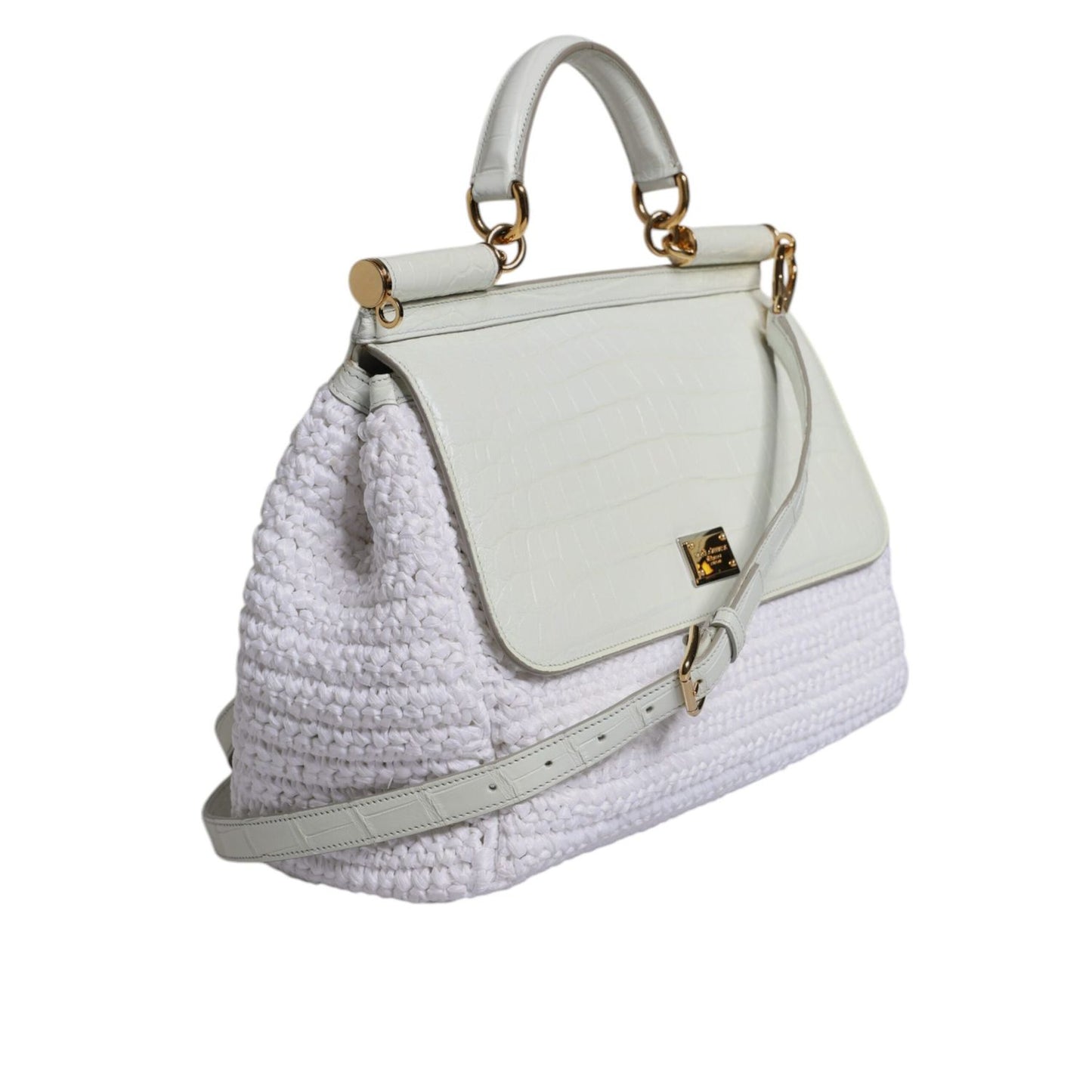 Dolce & Gabbana White Rafia Leather Top Handle Crossbody Bag BAG1633