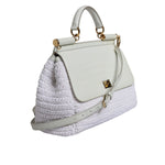 Dolce & Gabbana White Rafia Leather Top Handle Crossbody Bag BAG1633