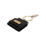 Dolce & Gabbana Black Leather Strap Gold Metal Logo Plaque Airpods Case SMY10693