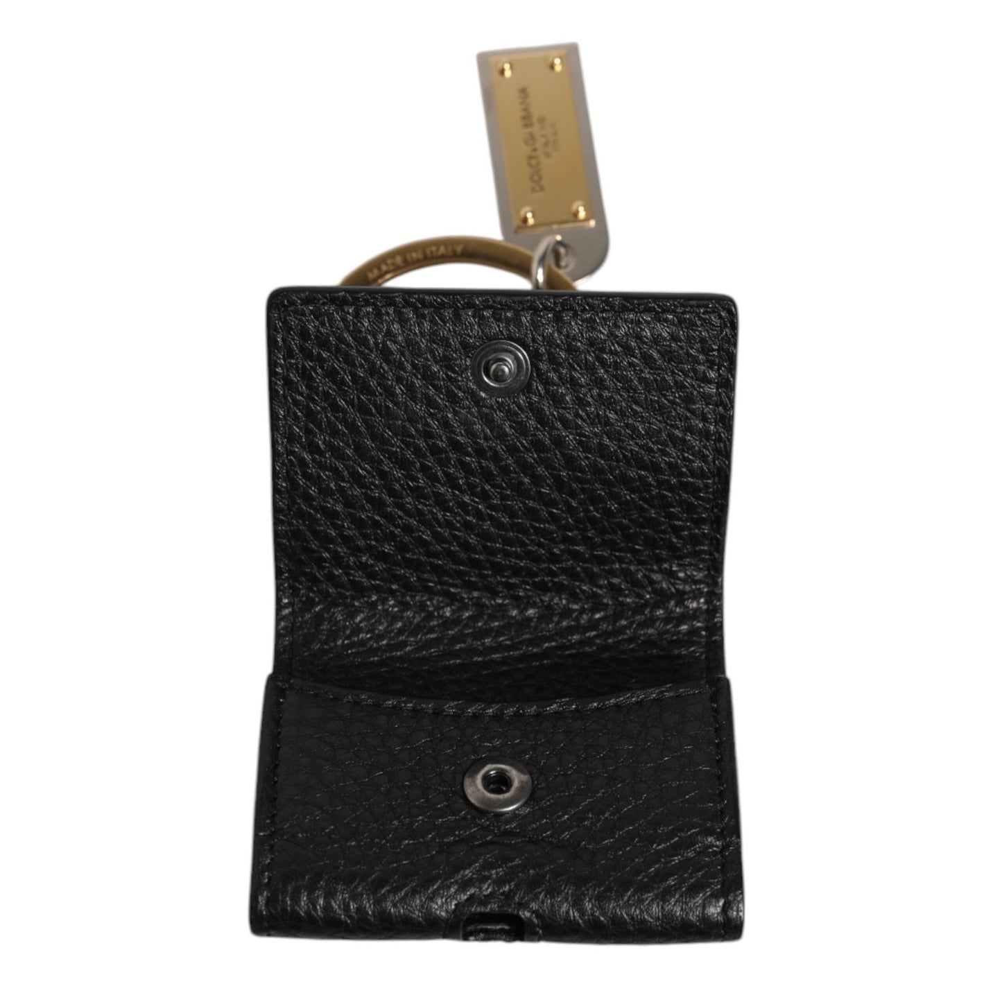Dolce & Gabbana Black Leather Strap Gold Metal Logo Plaque Airpods Case SMY10693