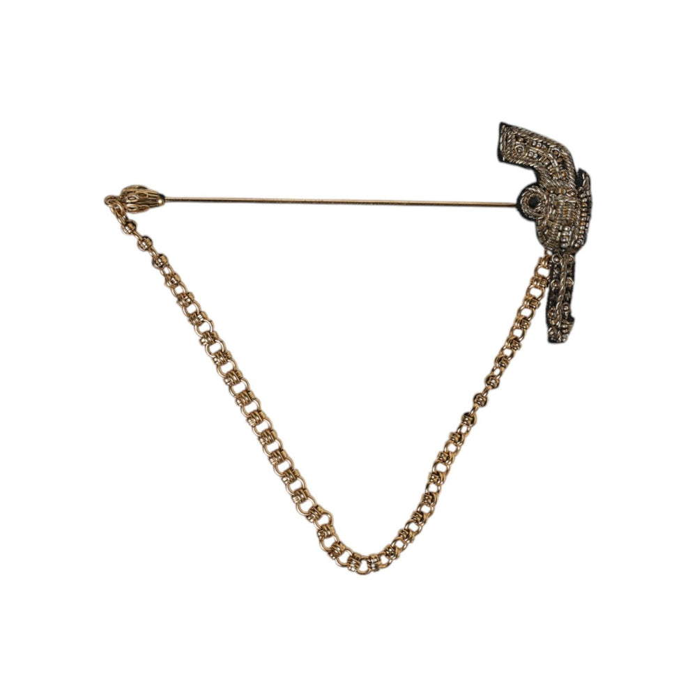 Dolce & Gabbana Black Gold Brass Copper Revolver Brooch Lapel Pin SMY10660