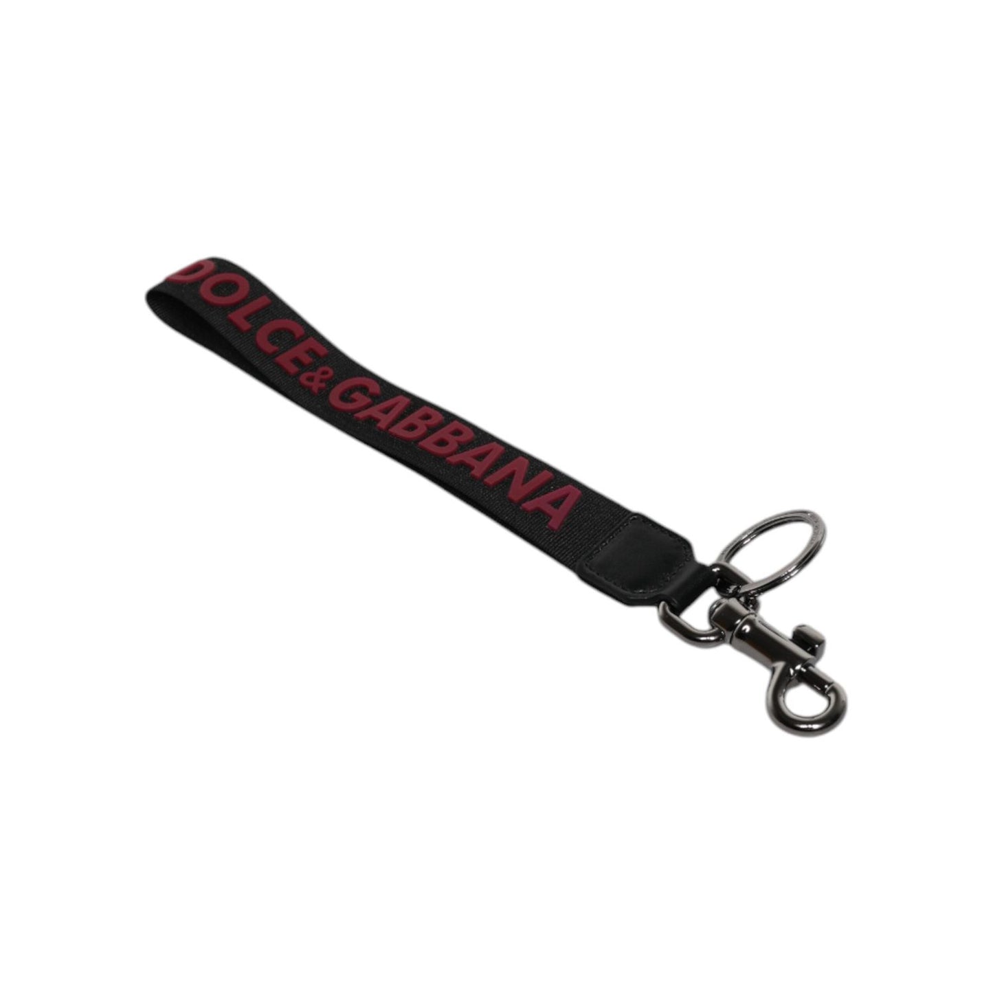 Dolce & Gabbana Black Logo Nylon Silver Brass Men Holder Keychain Keyring SMY10699#