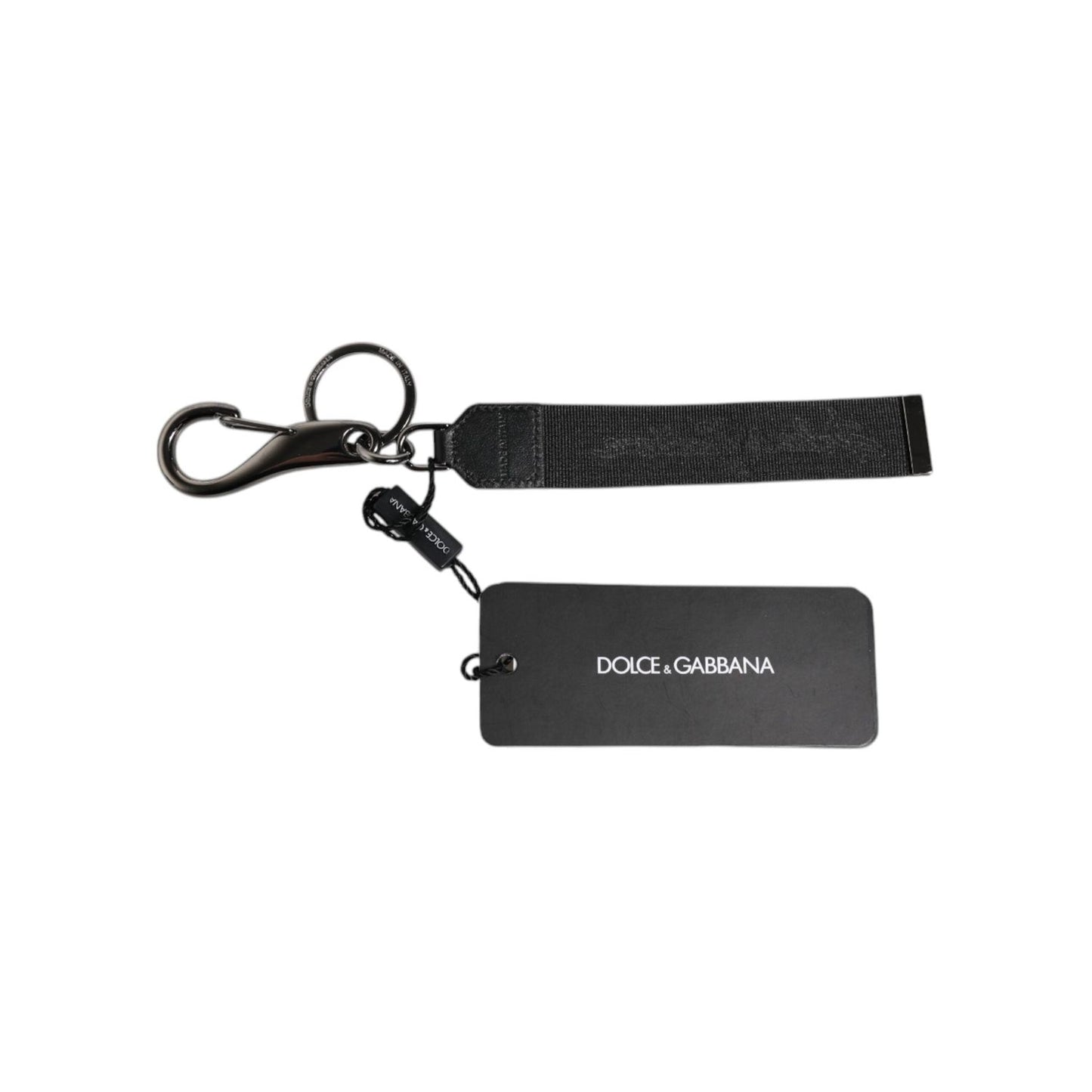 Dolce & Gabbana Black Logo Nylon Silver Brass Men Holder Keychain Keyring SMY10701