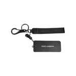 Dolce & Gabbana Black Logo Nylon Silver Brass Men Holder Keychain Keyring SMY10701