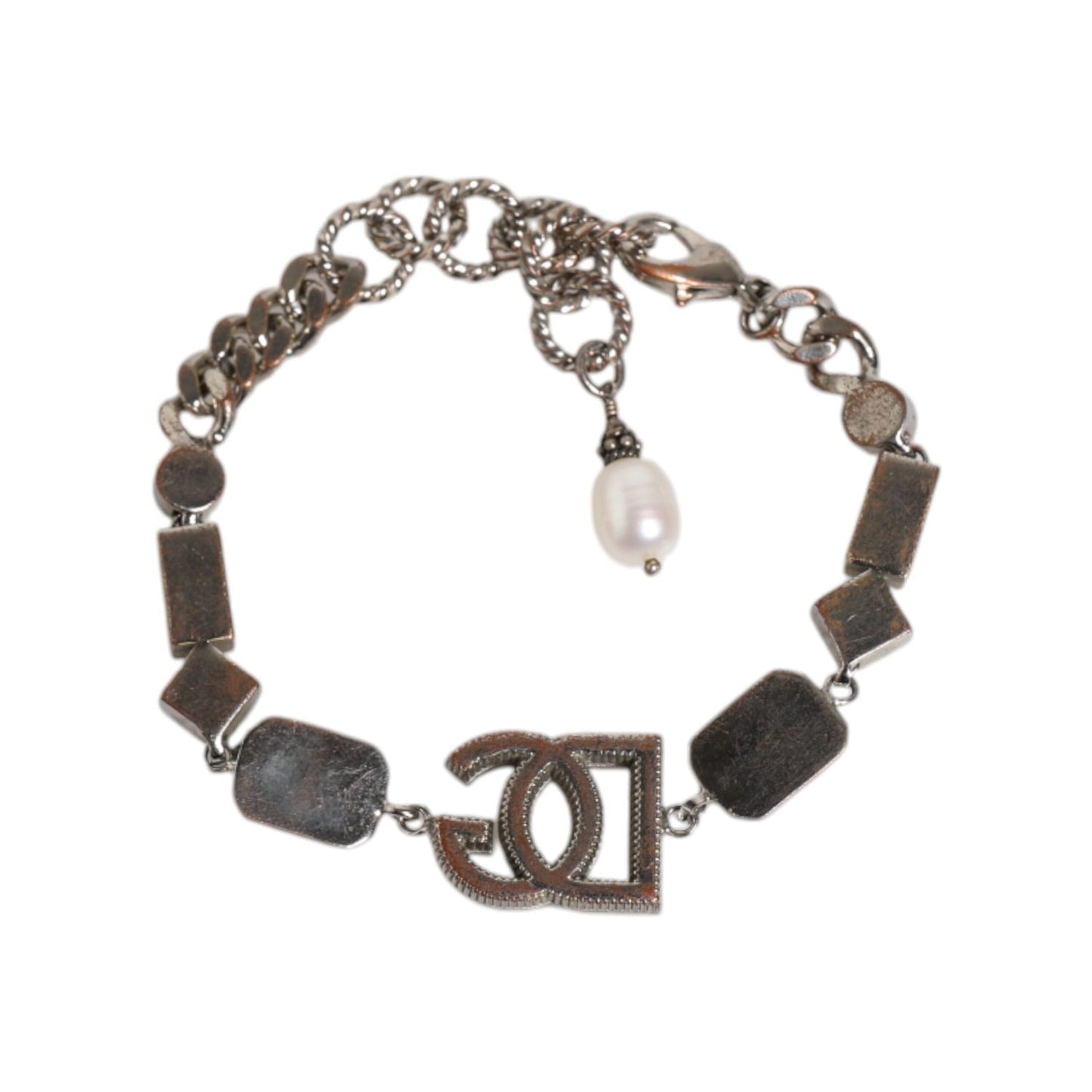 Dolce & Gabbana Silver Brass Crystal DG Logo Charm Embellished Bracelet SMY10572