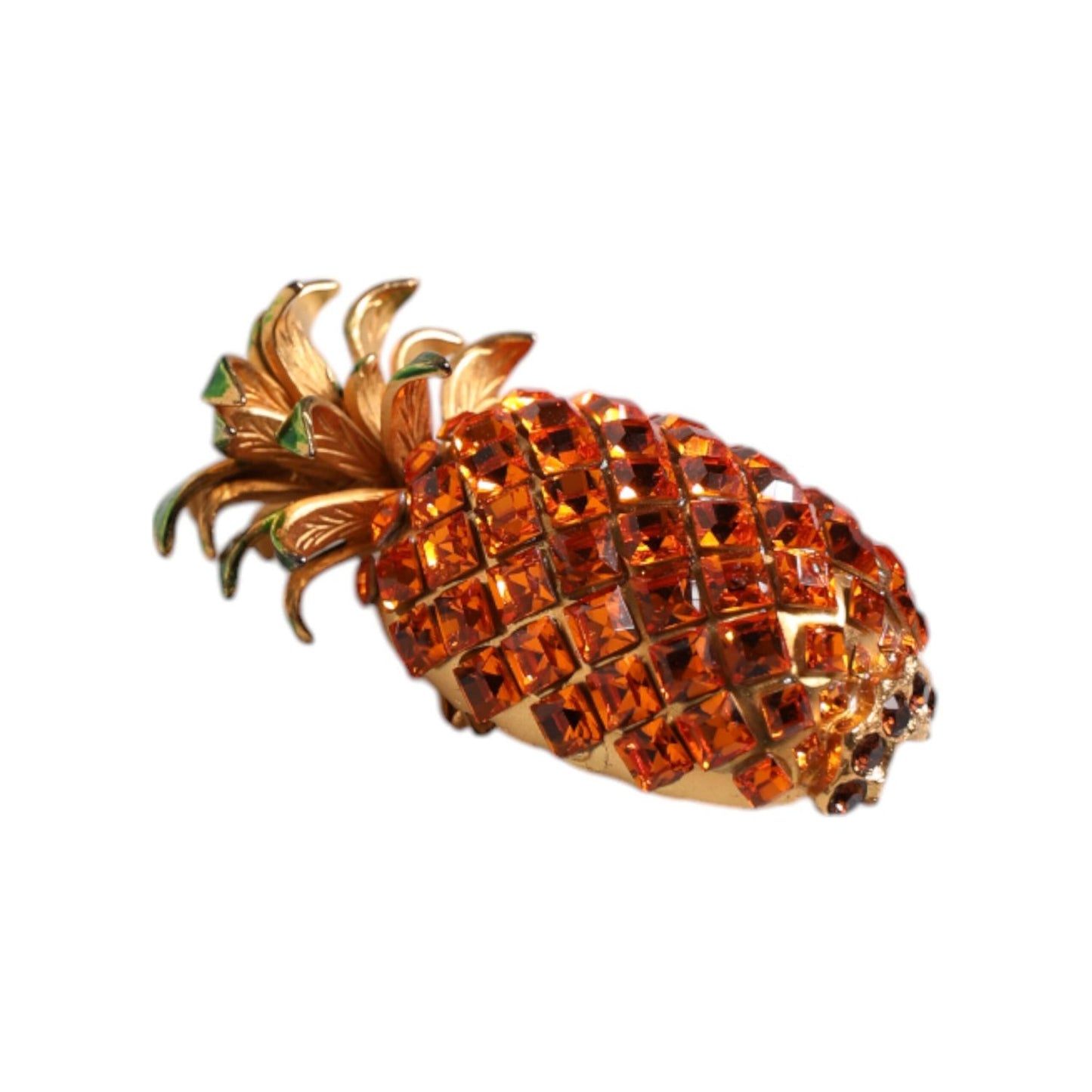 Dolce & Gabbana Gold Brass Pineapple Crystal Jewelry Brooch Pin SMY10516