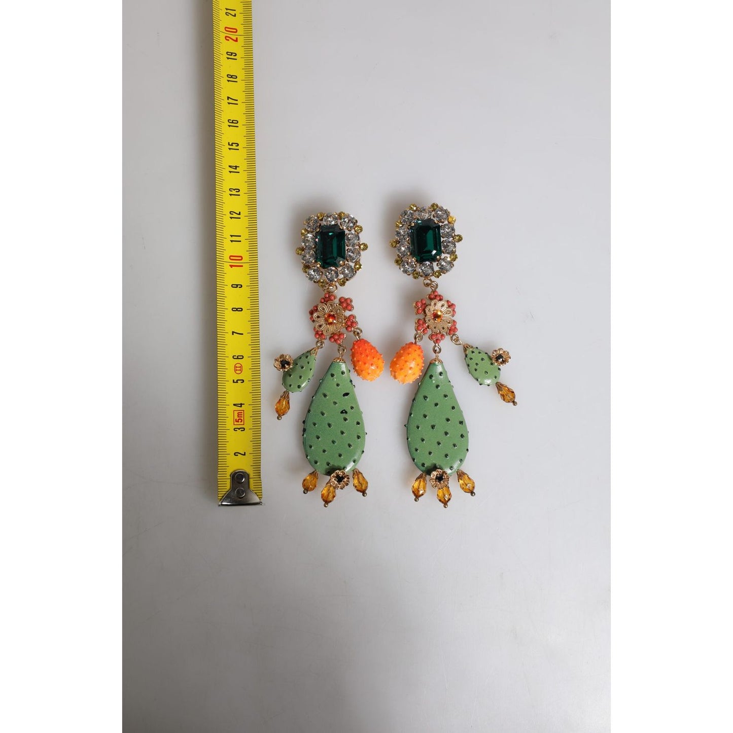 Dolce & Gabbana Green Cactus Crystal Clip On Dangling Jewelry Earrings
