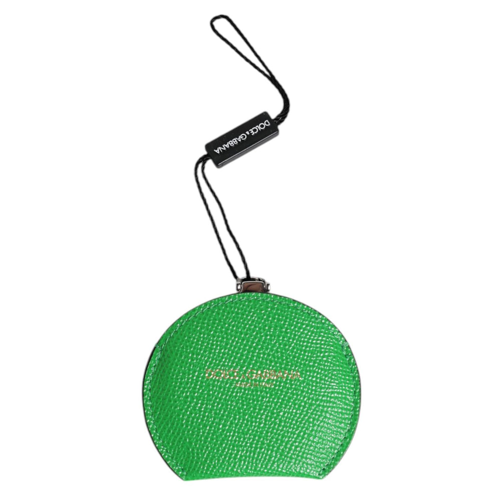 Dolce & Gabbana Green Calfskin Leather Round Logo Hand Mirror Holder SMY10591