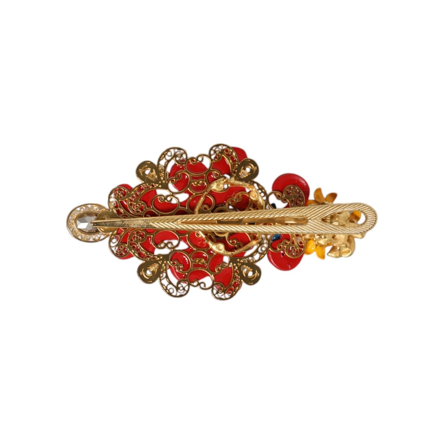 Dolce & Gabbana Multicolor Spring CARRETTO Gold Brass Crystal Hair Clip SMY10662