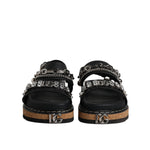 Dolce & Gabbana Black Crystal Embellish Strap Sandals Shoes LA12514-36