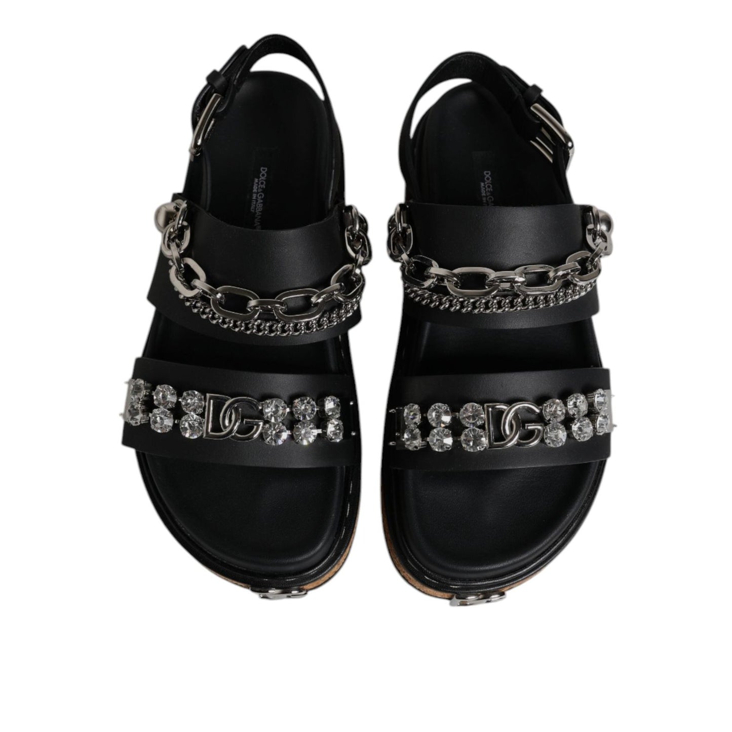 Dolce & Gabbana Black Crystal Embellish Strap Sandals Shoes LA12514-36