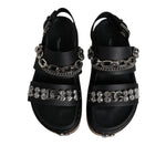 Dolce & Gabbana Black Crystal Embellish Strap Sandals Shoes LA12514-36