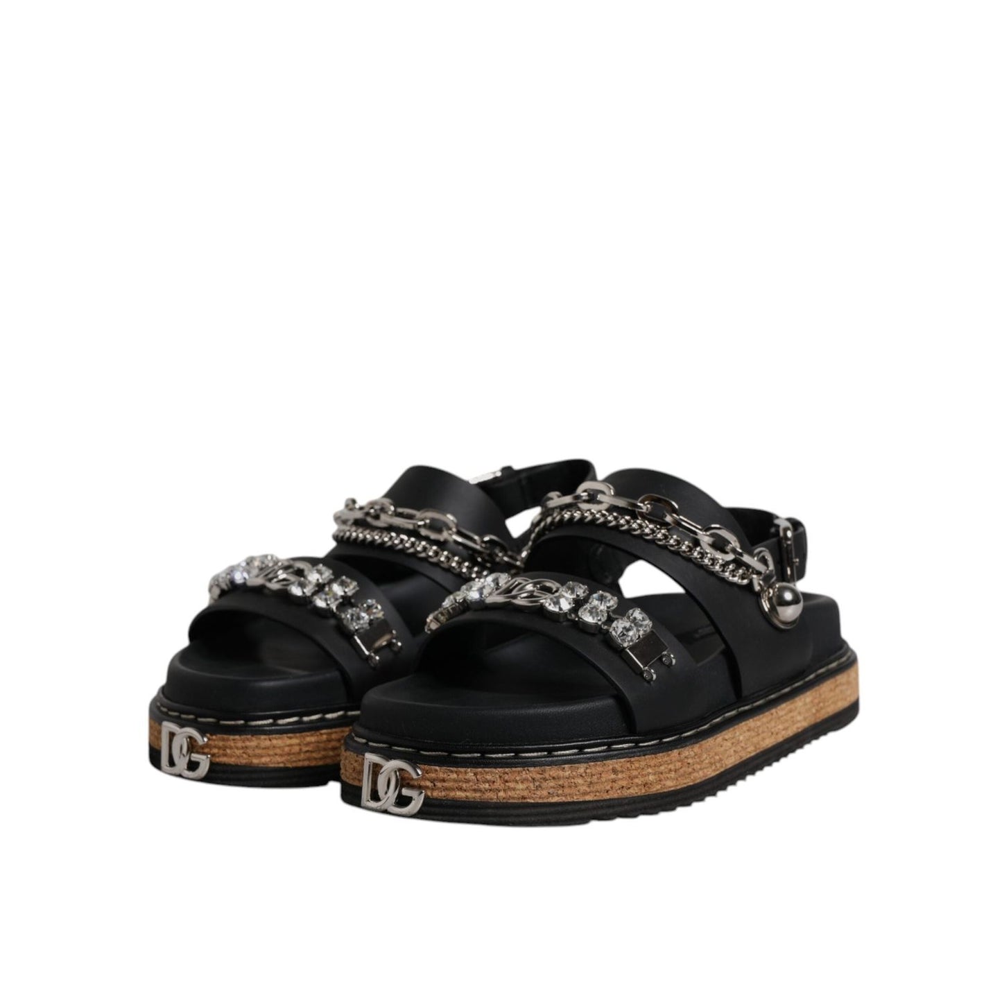 Dolce & Gabbana Black Crystal Embellish Strap Sandals Shoes LA12514-36