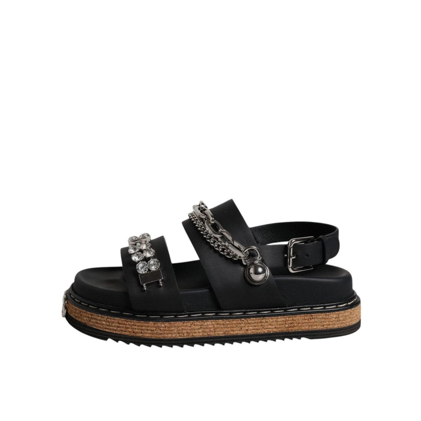Dolce & Gabbana Black Crystal Embellish Strap Sandals Shoes LA12514-36