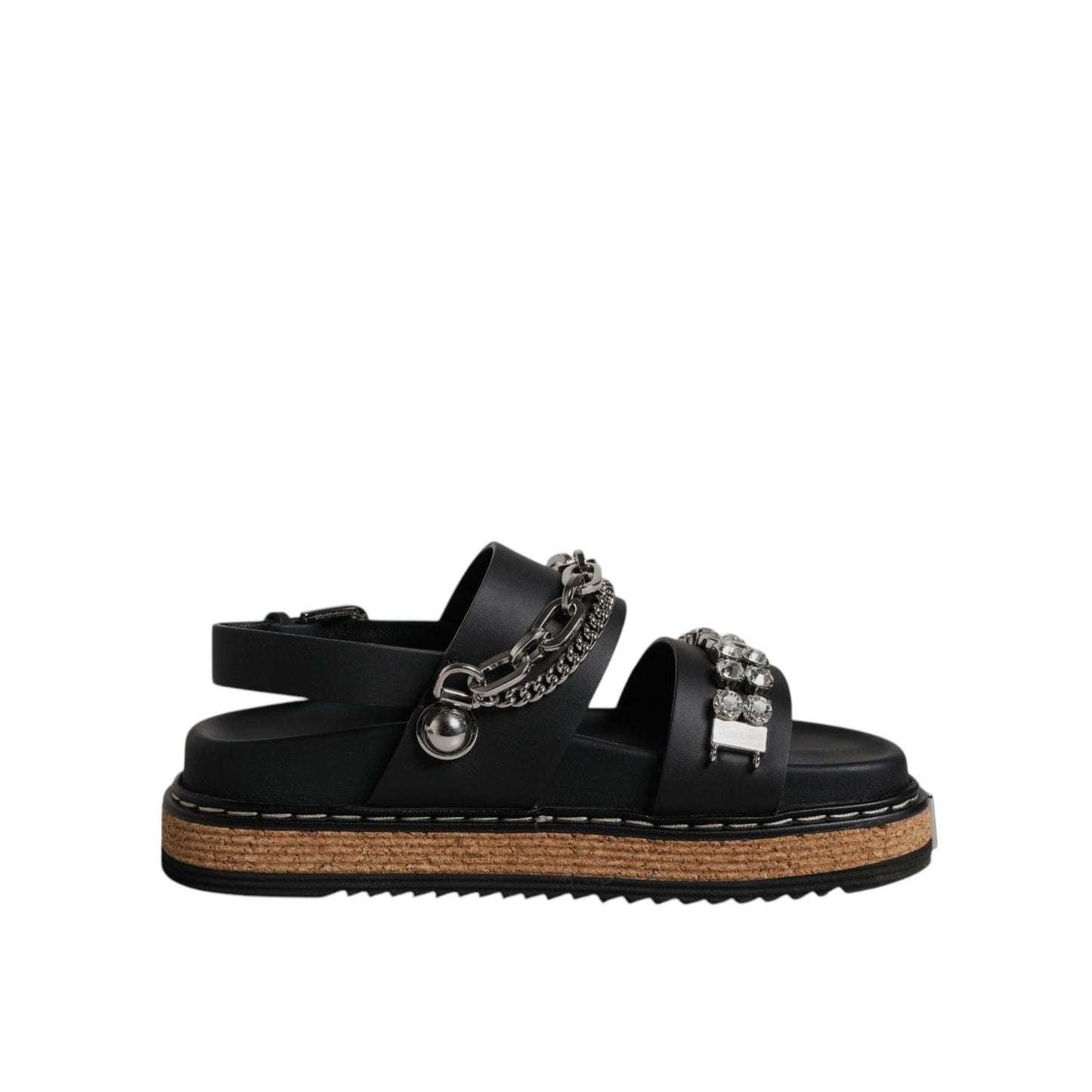 Dolce & Gabbana Black Crystal Embellish Strap Sandals Shoes LA12514-36