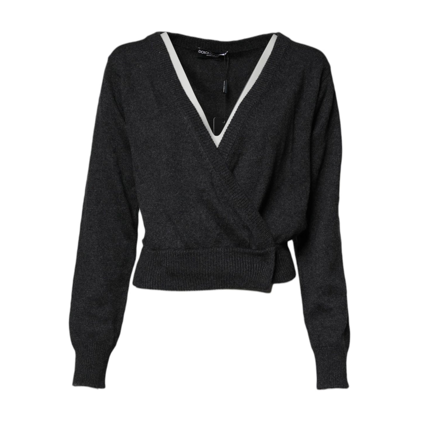 Dolce & Gabbana Grey Cashmere Deep V-neck Pullover Sweater TSH87158-40