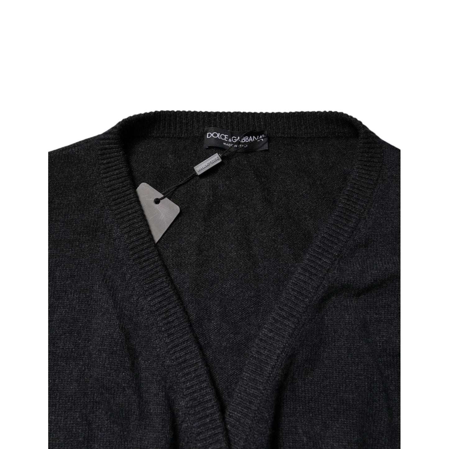 Dolce & Gabbana Grey Cashmere Deep V-neck Pullover Sweater TSH87158-40