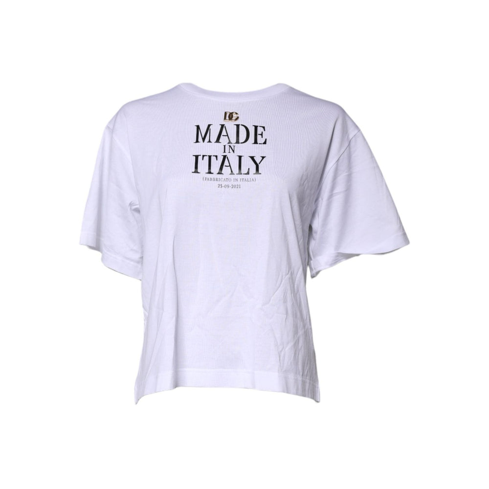 Dolce & Gabbana White Printed Round Neck Top Cotton T-shirt TSH87266-38