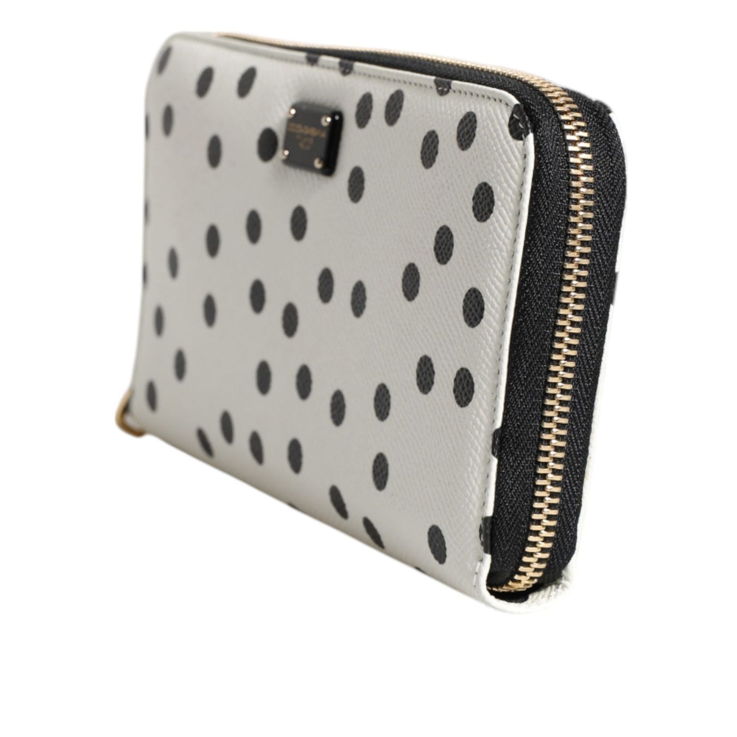 Dolce & Gabbana White Black Striped Leather Zip Around Continental Wallet BAG4609