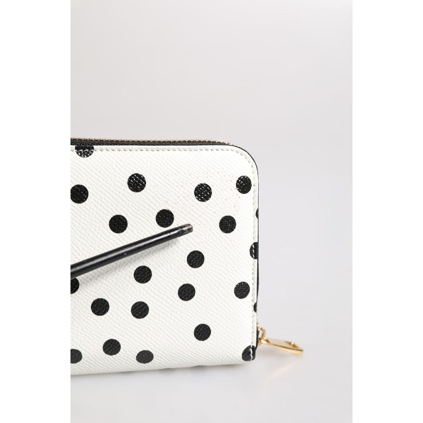 Dolce & Gabbana White Black Striped Leather Zip Around Continental Wallet BAG4609