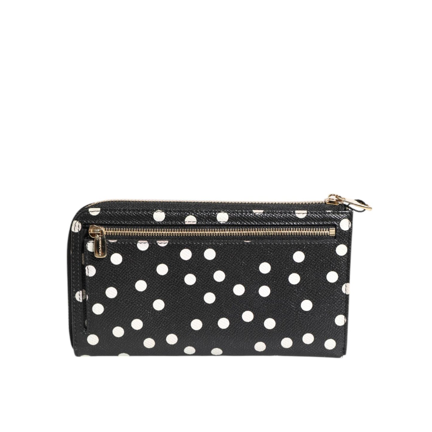 Dolce & Gabbana Black White Dotted Leather Zip Around Continental Wallet BAG4622