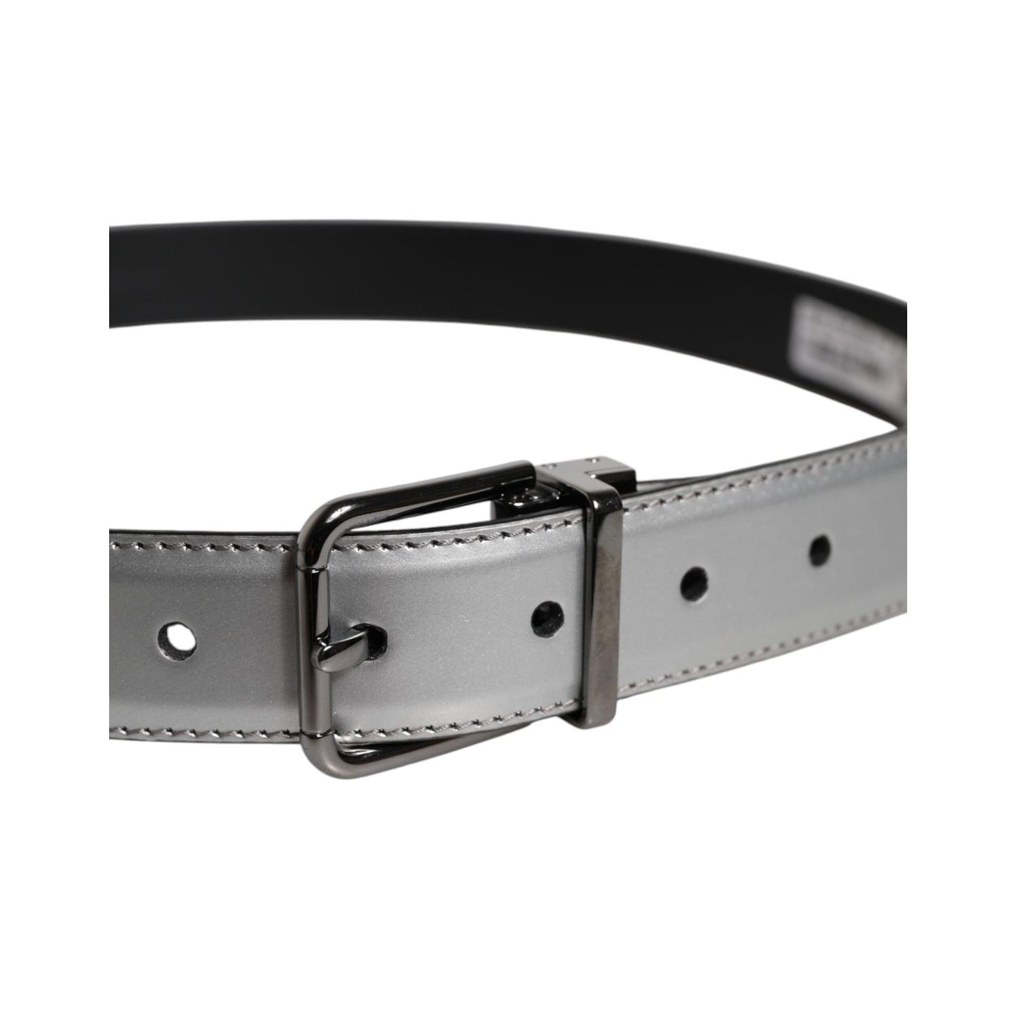 Dolce & Gabbana Silver Leather Classic Metal Logo Buckle Belt BEL9310-90