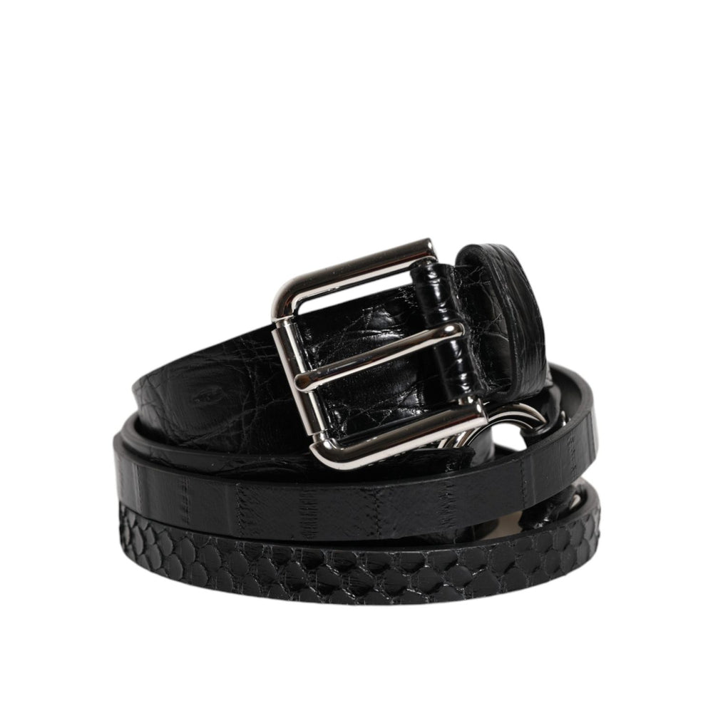Dolce & Gabbana Black Exotic Leather Metal Logo Buckle Belt BEL9320-90