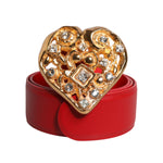 Dolce & Gabbana Red Calf Leather Embellished Metal Buckle Belt WMB458-70
