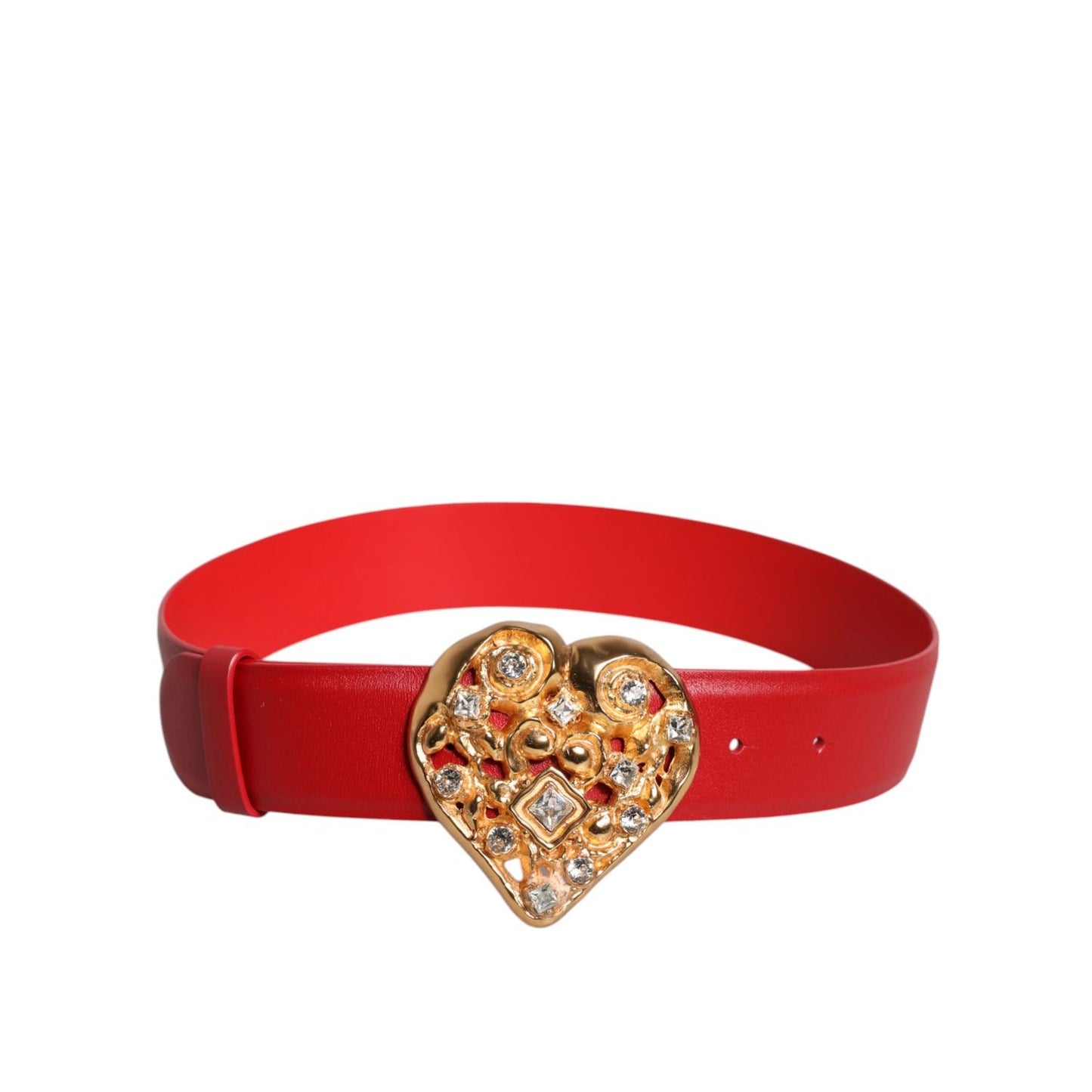 Dolce & Gabbana Red Calf Leather Embellished Metal Buckle Belt WMB458-70