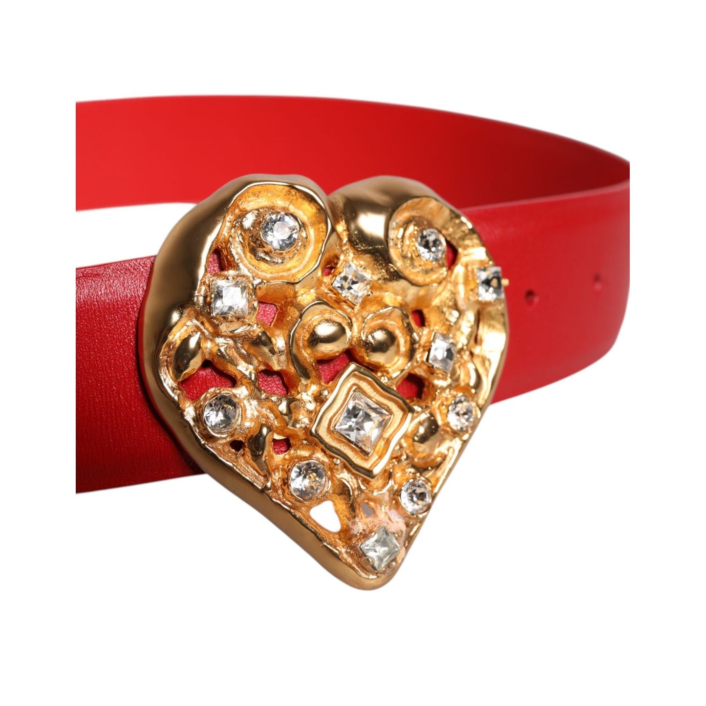 Dolce & Gabbana Red Calf Leather Embellished Metal Buckle Belt WMB458-70