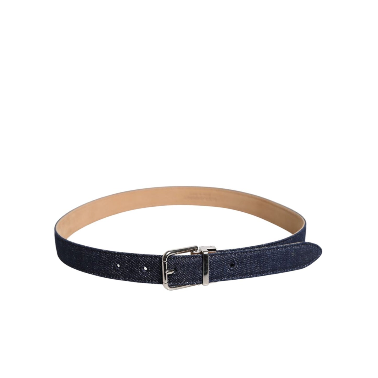 Dolce & Gabbana Blue Denim Silver Logo Metal Waist Buckle Belt WMB478-80