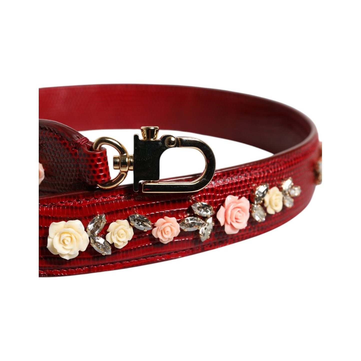 Dolce & Gabbana Red Leather Floral Embellish Bag Shoulder Strap WMB498