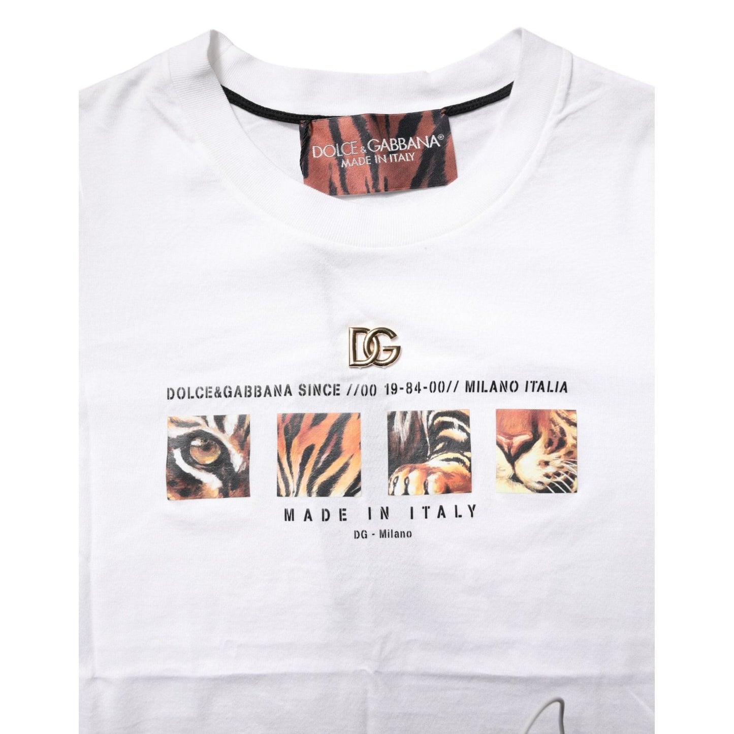 Dolce & Gabbana White Cotton Graphic Print Crew Neck T-shirt