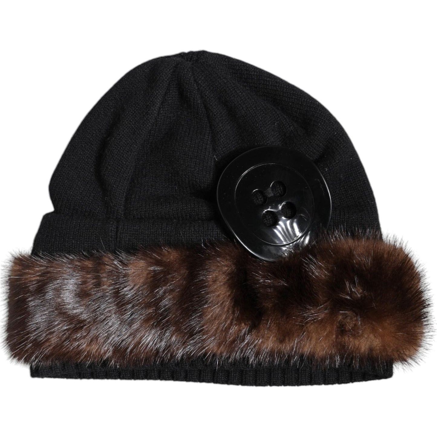 Dolce & Gabbana Black Fur Embellish Knitted Winter Beanie Hat Dolce & Gabbana Black