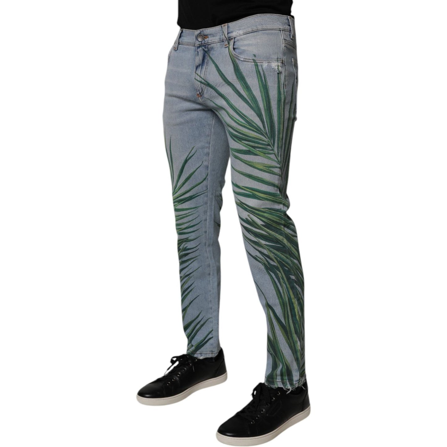 Dolce & Gabbana Light Blue Leaf Cotton Classic Men Denim Jeans