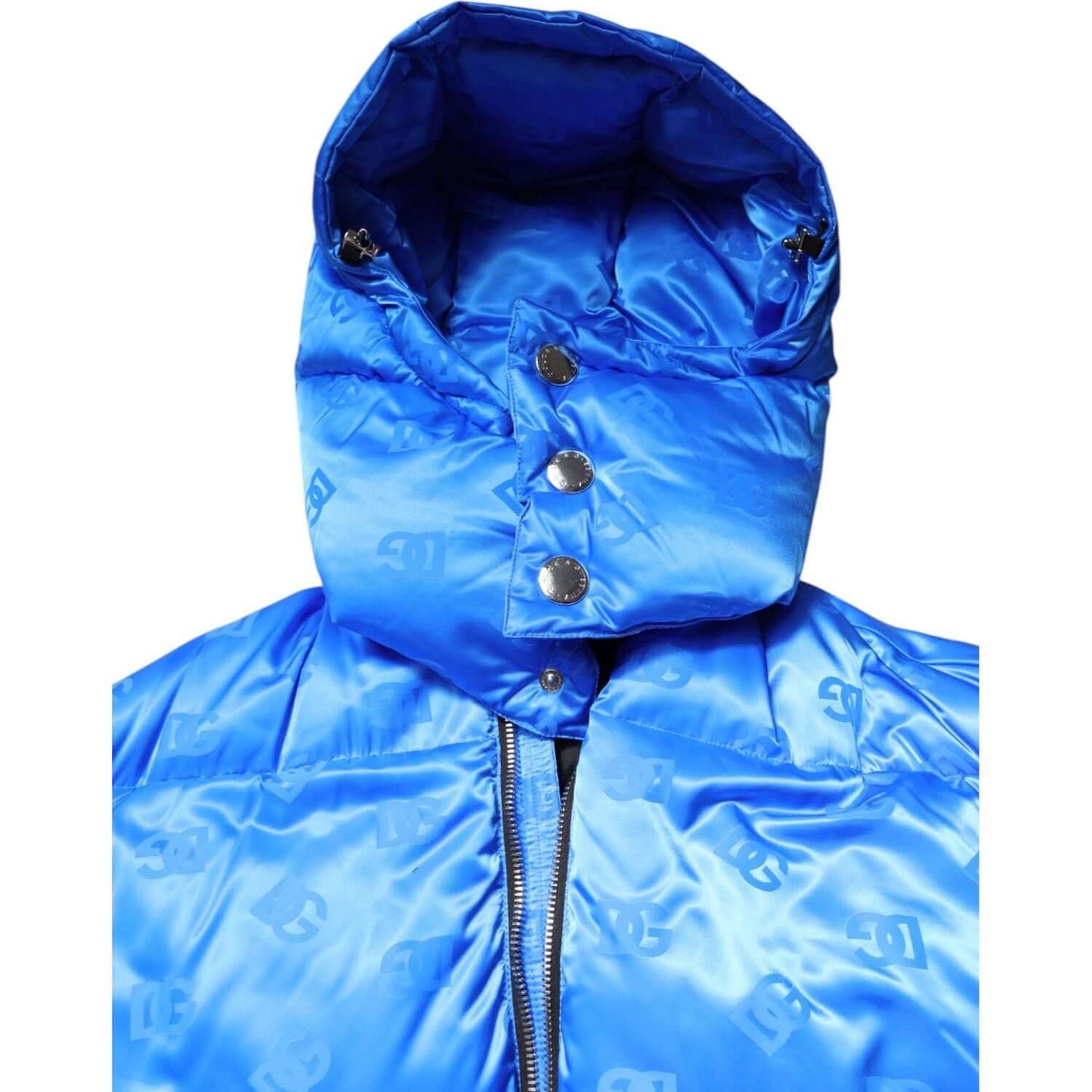 Dolce & Gabbana Blue Logo Full Zip Hooded Quilted Jacket